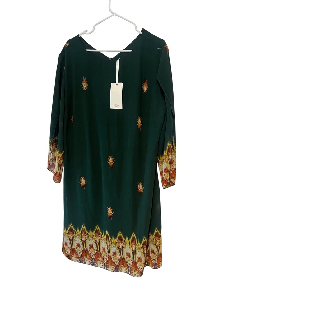 Grace Karin Dark Green Peacock Feather Border Print V-Neck Shift Dress 2XL NWT